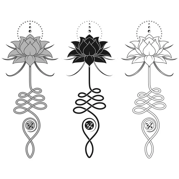 Lotus Flower Vector Design Com Símbolo Hindu Unalome Símbolo Ioga — Vetor de Stock
