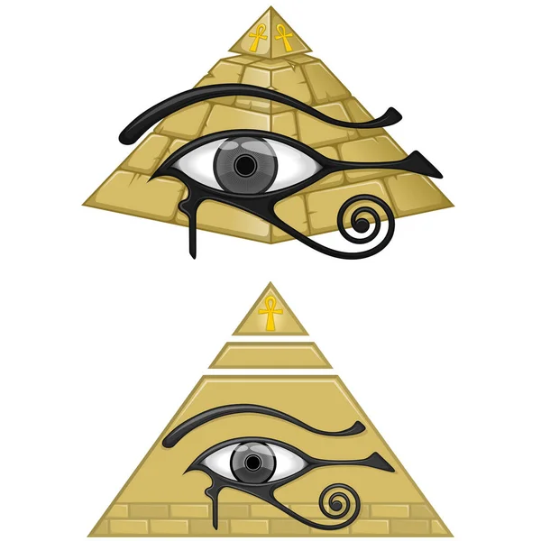 Ókori Egyiptom Piramis Vektor Design Szem Horus Lágyított Kereszt Ősi — Stock Vector