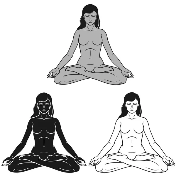 Vektordesign Der Meditierenden Frau Lotusblütenposition Frau Beim Yoga — Stockvektor