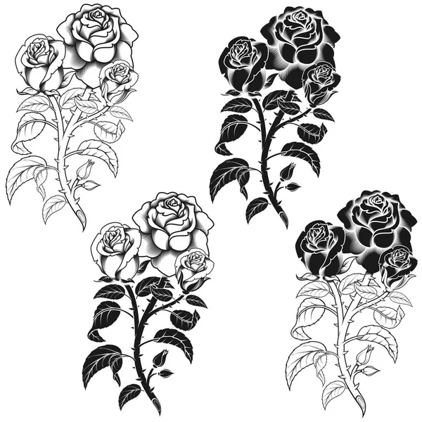 白を基調とした黒と白の3種類の花のベクトルデザイン — ストックベクタ