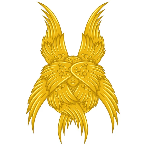 六翼色拉的矢量设计 天主教的天使面 带有光晕和羽毛的大天使面 — 图库矢量图片