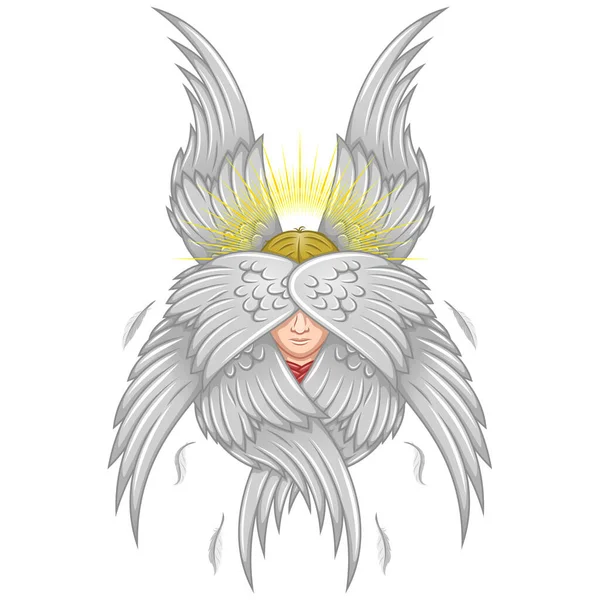 Vector Design Seraph Six Wings Angelic Face Catholic Religion Archangel — Wektor stockowy