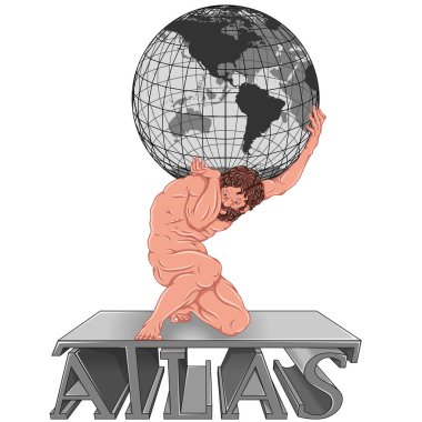 Dünya 'yı omuzlarında tutan dev Atlas' ın vektör tasarımı, Dünya 'yı tutan Yunan mitolojisinden titan.
