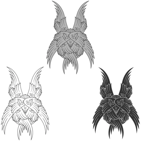 六つの翼 カトリックの天使の顔 ハローと羽を持つ天使の天使のベクトルデザイン — ストックベクタ