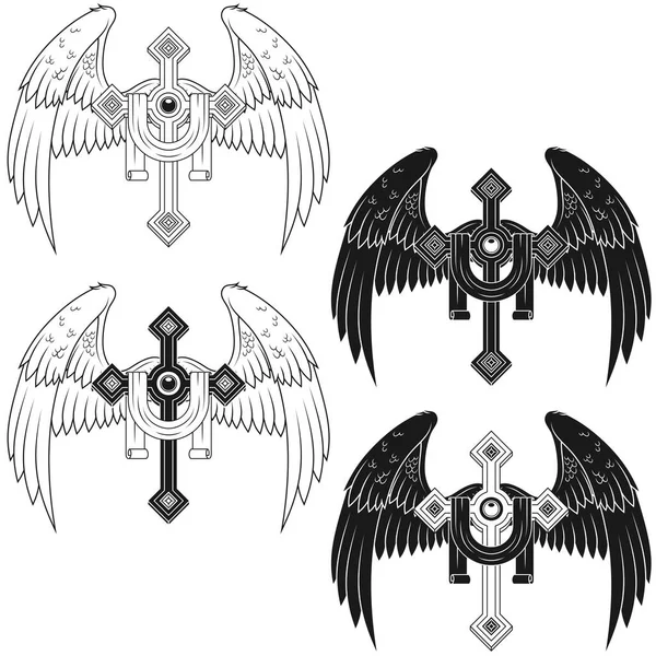 Vector Design Winged Cross Ribbon Heavenly Cross Wings Christian Symbology — Stockvector