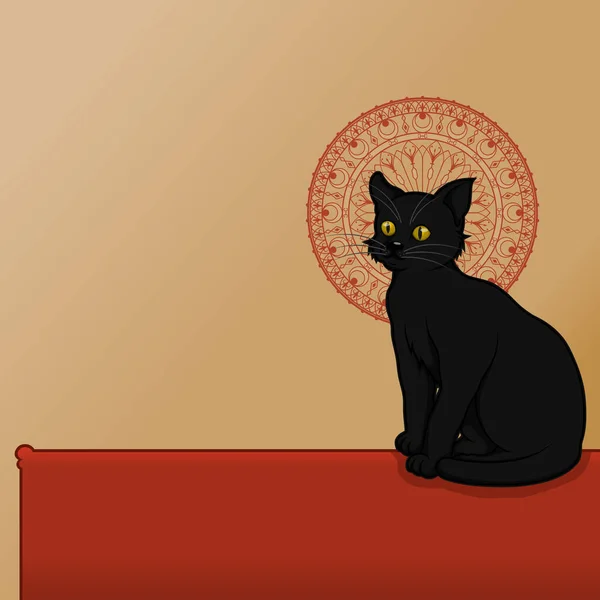 Черная Кошка Черная Кошка Карикатурном Стиле Талисман Хэллоуина Место Текста — стоковый вектор