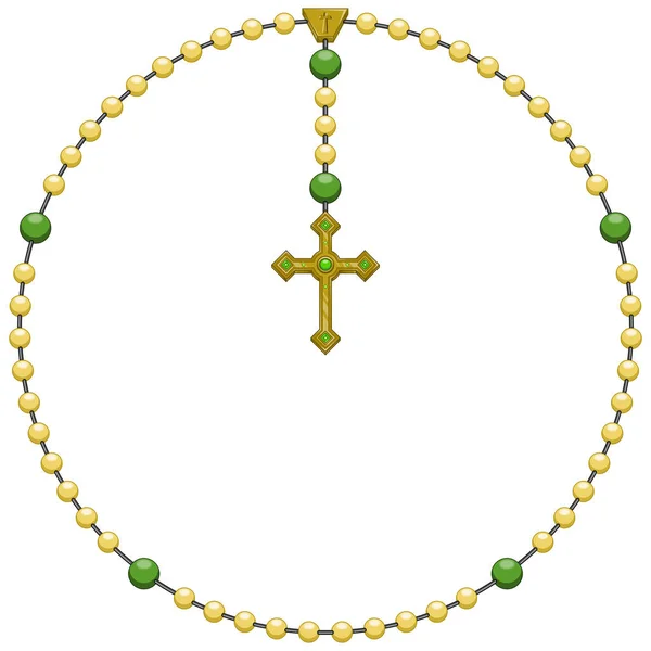 キリスト教徒の十字架とロザリオのベクトルデザイン カトリックの宗教のシンボル 円形の形をしたロザリオ — ストックベクタ
