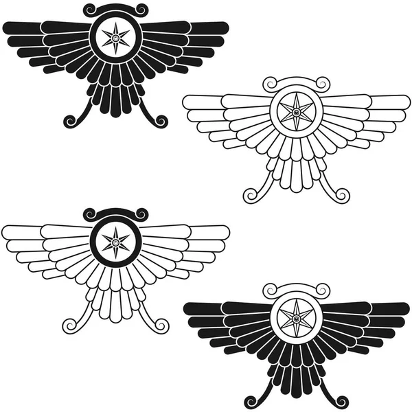 Векторный Дизайн Символа Фаравахара Крылатый Солнечный Диск Символ Зороастрийской Религии Стоковая Иллюстрация