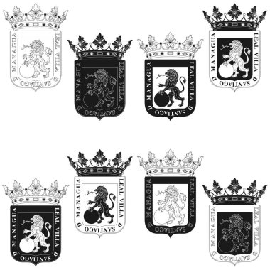 Vector design of the Coat of arms of the city of Managua Nicaragua. Coat of arms of Managua with a rampant lion holding an orb