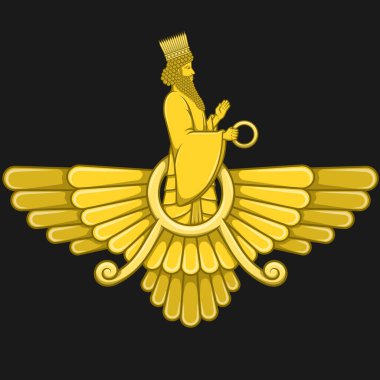 Faravahar sembolünün vektör tasarımı, Ahura Mazda 'yı gösterdiği Zoroastriyanlığın sembol tarafı.