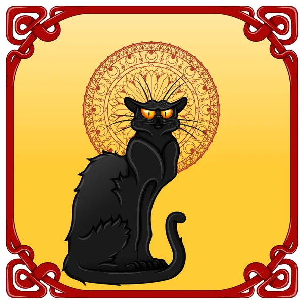 黒猫ベクトルデザイン 漫画スタイルの黒猫 ハロウィンの魔女マスコット — ストックベクタ