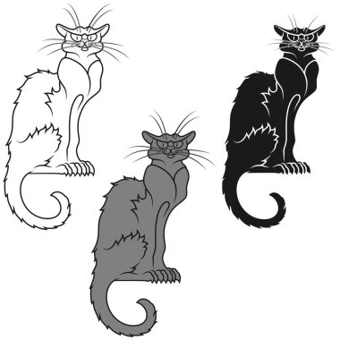 Kara kedi vektör tasarımı, çizgi film stili kara kedi, Cadılar Bayramı 'nda cadı maskotu.