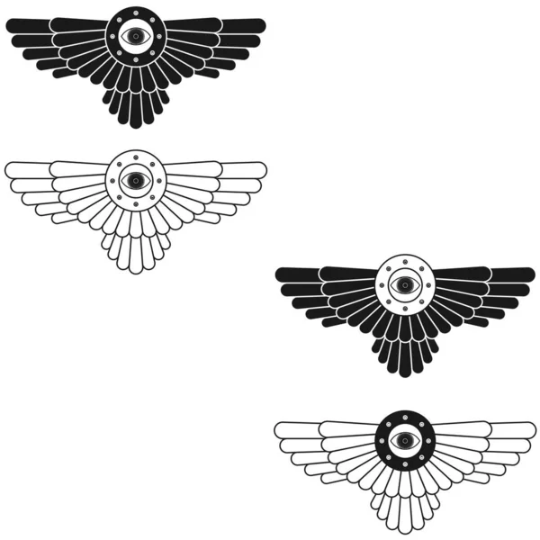 Vektordesign Des Faravahar Symbols Geflügelte Sonnenscheibe Zoroastrisches Religionssymbol — Stockvektor