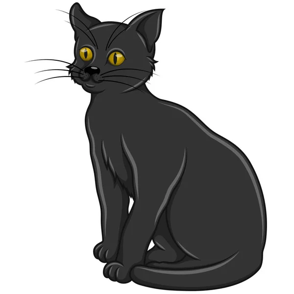 黒猫ベクトルデザイン 漫画スタイルの黒猫 ハロウィンの魔女マスコット — ストックベクタ