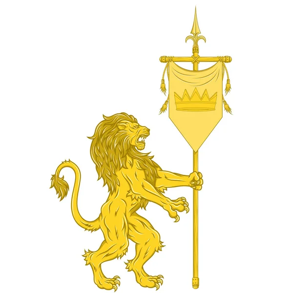 Vektorový Design Zběsilého Lva Středověkou Vlajkou Heraldický Symbol Evropského Středověku — Stockový vektor