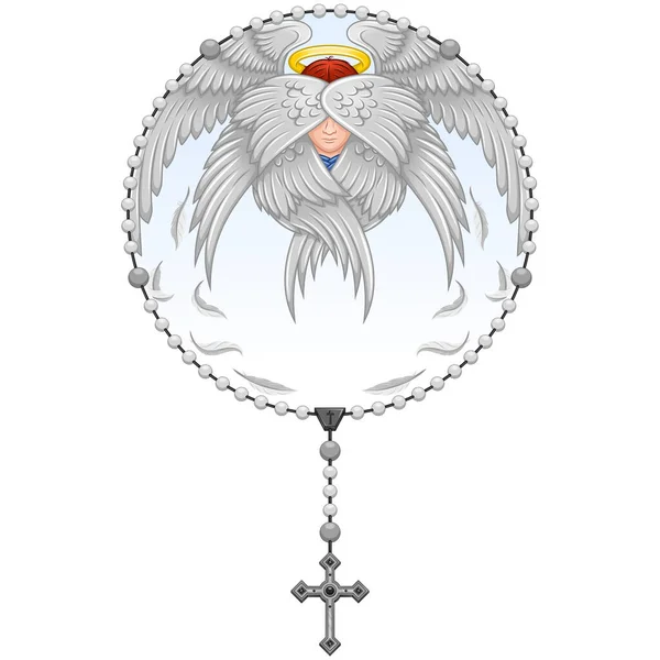 Vektor Desain Seraphim Dengan Rosario Kristen Simbol Agama Katolik - Stok Vektor