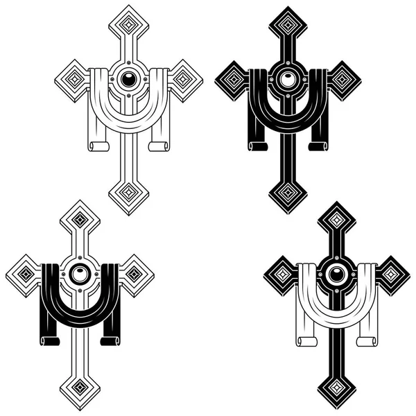 クリスチャンクロスのベクトルデザインリボン カトリックのシンボル ダイヤモンドとリボンでクリスチャンクロス — ストックベクタ