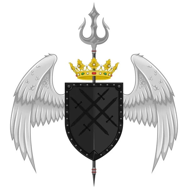 Brasão Armas Europeu Com Asas Tridente Escudo Heráldico Idade Média — Vetor de Stock