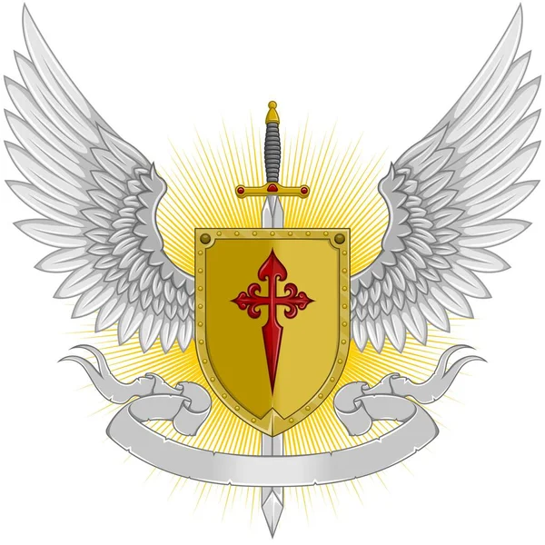 Europäisches Wappen Mit Flügeln Und Schwert Schild Mit Symbol Der — Stockvektor