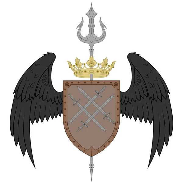 Escudo Armas Europeo Con Alas Tridente Escudo Heráldico Edad Media — Vector de stock