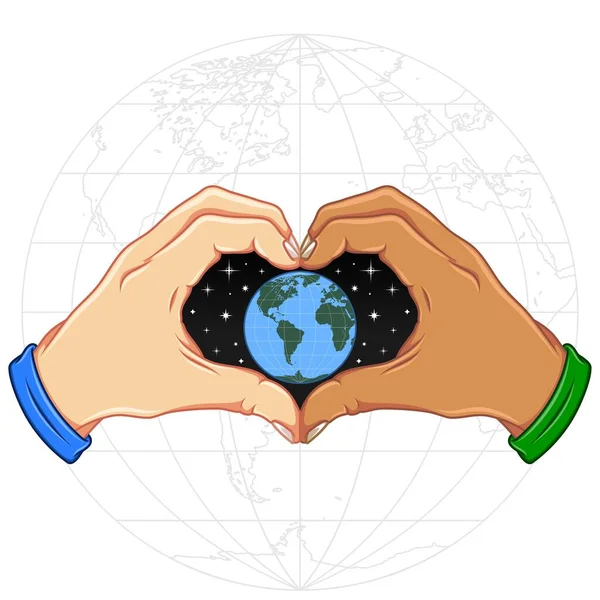Diseño Vectorial Manos Formando Corazón Con Planeta Tierra Como Símbolo — Archivo Imágenes Vectoriales