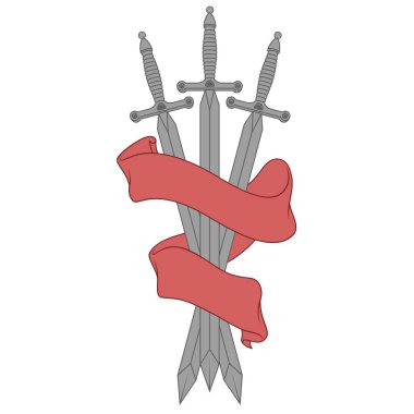 Avrupa Ortaçağ kılıç vektör tasarımı, Heraldik kurdele ile çevrili Ortaçağ kılıçları