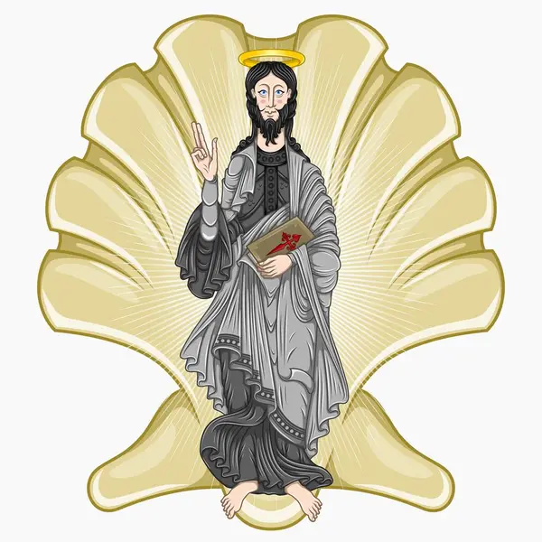 ベクトルデザイン聖ジェームズ使徒聖書 海のシンボル 中世からのキリスト教の芸術 — ストックベクタ