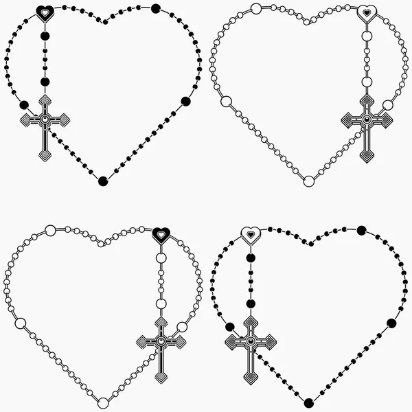 Kalp şeklinde taşıyıcı tasarım, Hıristiyan haçı ile tespih, Katolik dininin sembolü.