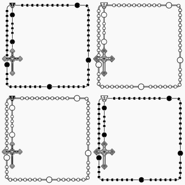 Katolik tespihi ile fotoğraf çerçevesinin vektör tasarımı, kare şekilli Hristiyan haçı ile tespih, Katolik dininin sembolü.