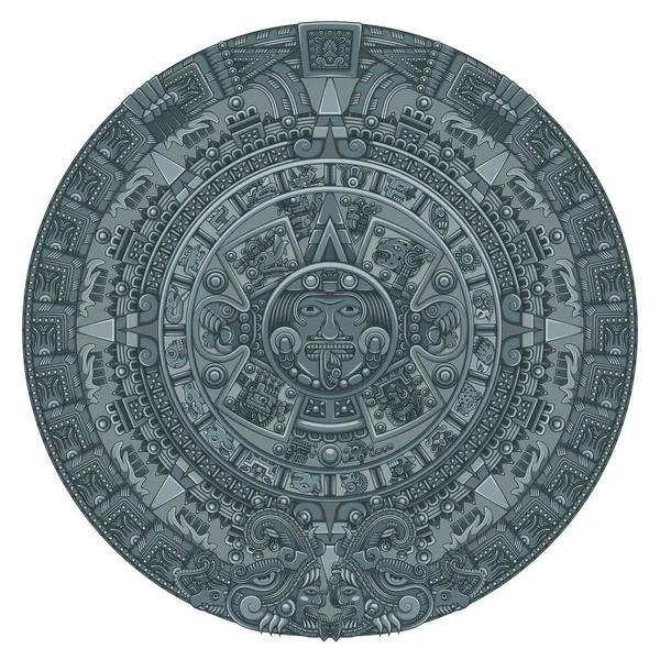 Векторный Дизайн Ацтекского Календаря Монолитный Диск Древней Мексики Солнечный Камень Стоковый вектор