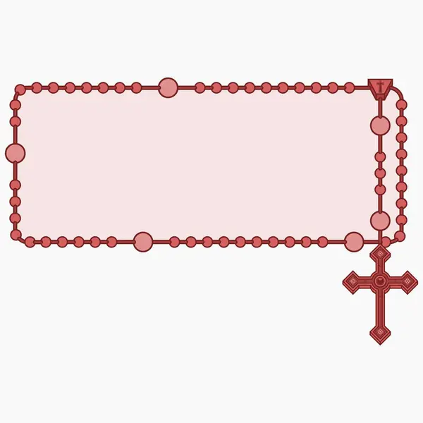 Katolik tespihi ile fotoğraf çerçevesinin vektör tasarımı, kare şekilli Hristiyan haçı ile tespih, Katolik dininin sembolü.