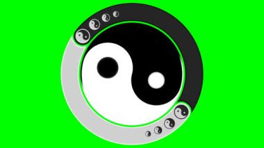 Yin Yang sembolünün dairesel hareketi. Hareket grafikleri, arkaplanda yeşil ekran olan sonsuz döngü