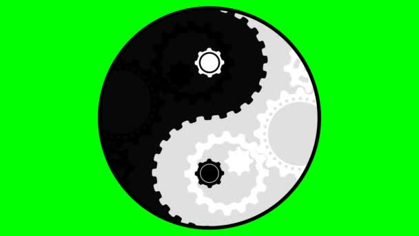 阴阳符号与齿轮的圆形运动 运动图形 以绿色屏幕为背景的无限循环 — 图库视频影像