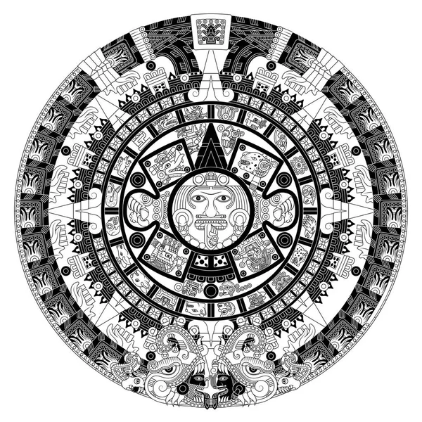Aztek takviminin vektör tasarımı, antik Meksika 'nın monolitik diski, Aztek uygarlığının güneş taşı.