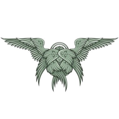 Altı kanatlı Seraph, Katolik dininin melek gibi yüzü, haleli ve tüylü başmelek.