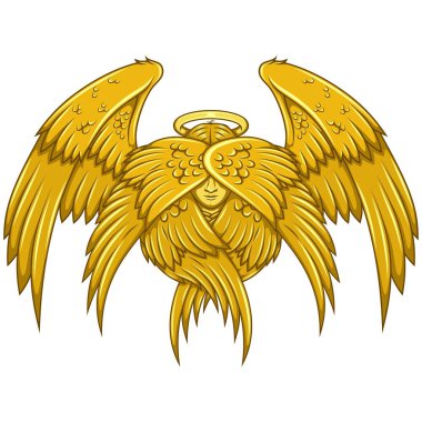 Altı kanatlı Seraph, Katolik dininin melek gibi yüzü, haleli ve tüylü başmelek.