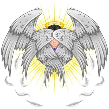 Altı kanatlı Seraph, Katolik dininin melek gibi yüzü, haleli ve tüylü başmelek.