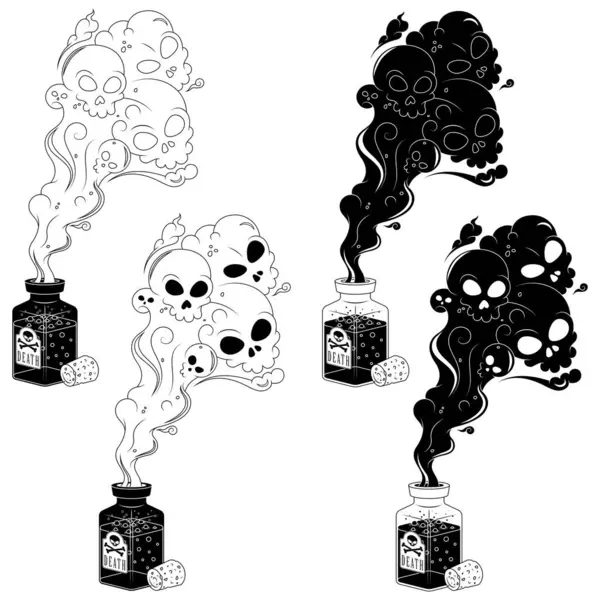 Zehirli dumanlı cam zehir şişesi, mantarlı zehir kutusu, kafataslı Cadılar Bayramı zehirli şişesi