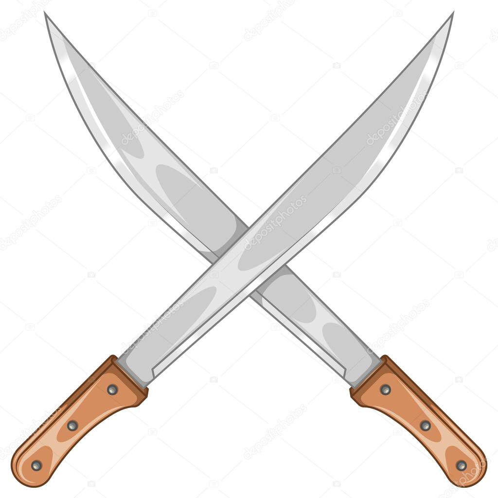 White weapon with metal blade, machetes for agricultural work, crossed machetes
