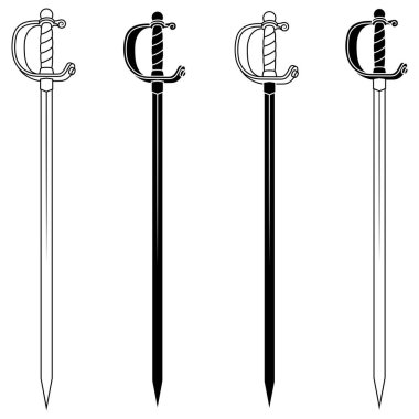 Antika İspanyol kılıçları, kılıç talimlerinde kullanılan kılıçlar, kabzalı İspanyol rapier.