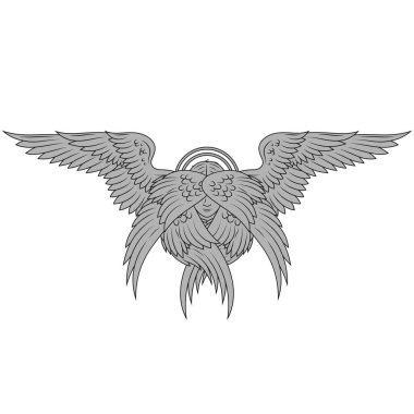 Altı kanatlı Seraph, Katolik dininin melek gibi yüzü, haleli ve tüylü başmelek.