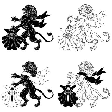 Santiago 'nun kurdele ve haçlı azgın aslan, kurdeleli Heraldic kedi.