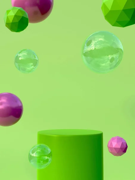 Фон Реалистичными Шариками Прозрачными Глянцевыми Пузырями Абстрактный Минимальный Дизайн Фуксия — стоковое фото