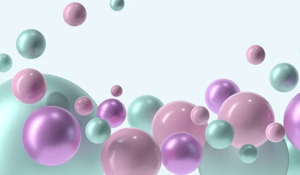 Background Realistic Balls Transparent Glossy Bubbles Abstract Minimal Design Pink — Stock Photo, Image