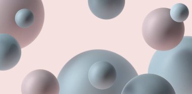 Gri ve pembe toplar. Soyut arkaplan. 3 boyutlu resimleme. 3D Illustration. Gerçekçi topları olan arka plan, şeffaf kabarcıklar.