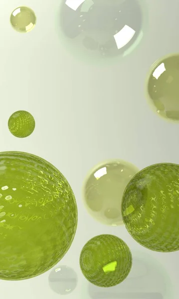 中心为玻璃化圆板的3D几何圆和球体的绿色背景 玻璃球 — 图库照片