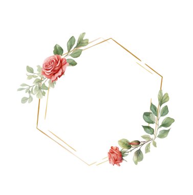 Lüks botanik altın rengi düğün çerçevesi beyaz arka planda. Çember şekiller, parıltılar, okaliptüs yaprakları, yaprak dalları. Düğün, kart, davetiye, selamlama için zarif yaprak tasarımı.