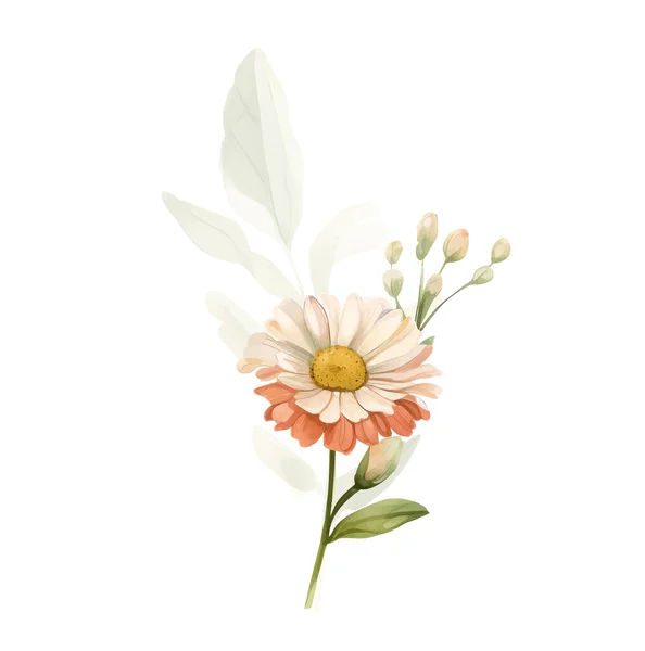 Aquarel Daisy Vector Bloemen Vintage Kleine Witte Bloemen Boeket Voor — Stockvector