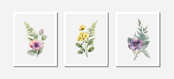Stiefmütterchen Blume Aquarell Illustration Handgezeichnetes Design Von Unterwasserelementen Illustrationen Für — Stockvektor