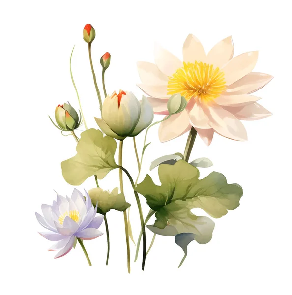 Aquarel Lotus Plant Clipart Voor Grafische Bronnen Aquarel Lotus Bloemen — Stockvector
